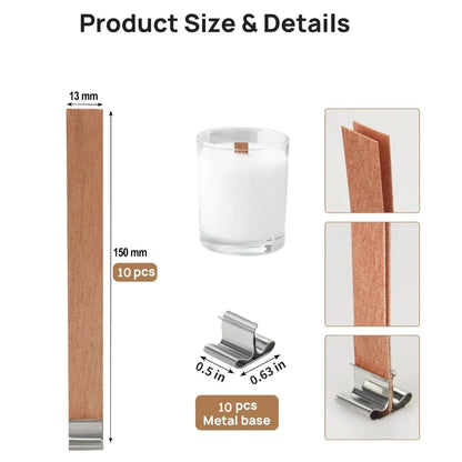 Wooden wick with metal holder