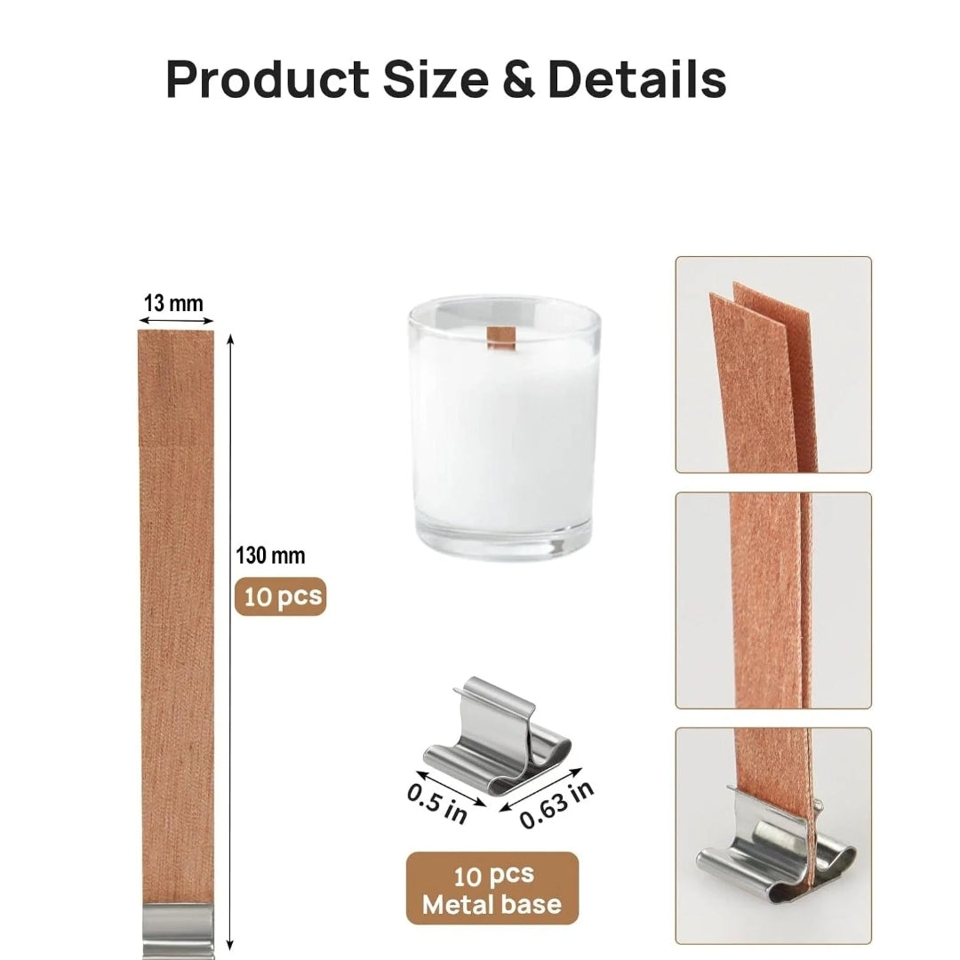 Wooden wick with metal holder