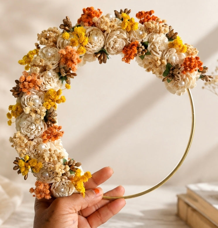 Decorated hoop / wreath -  yellow & Orange