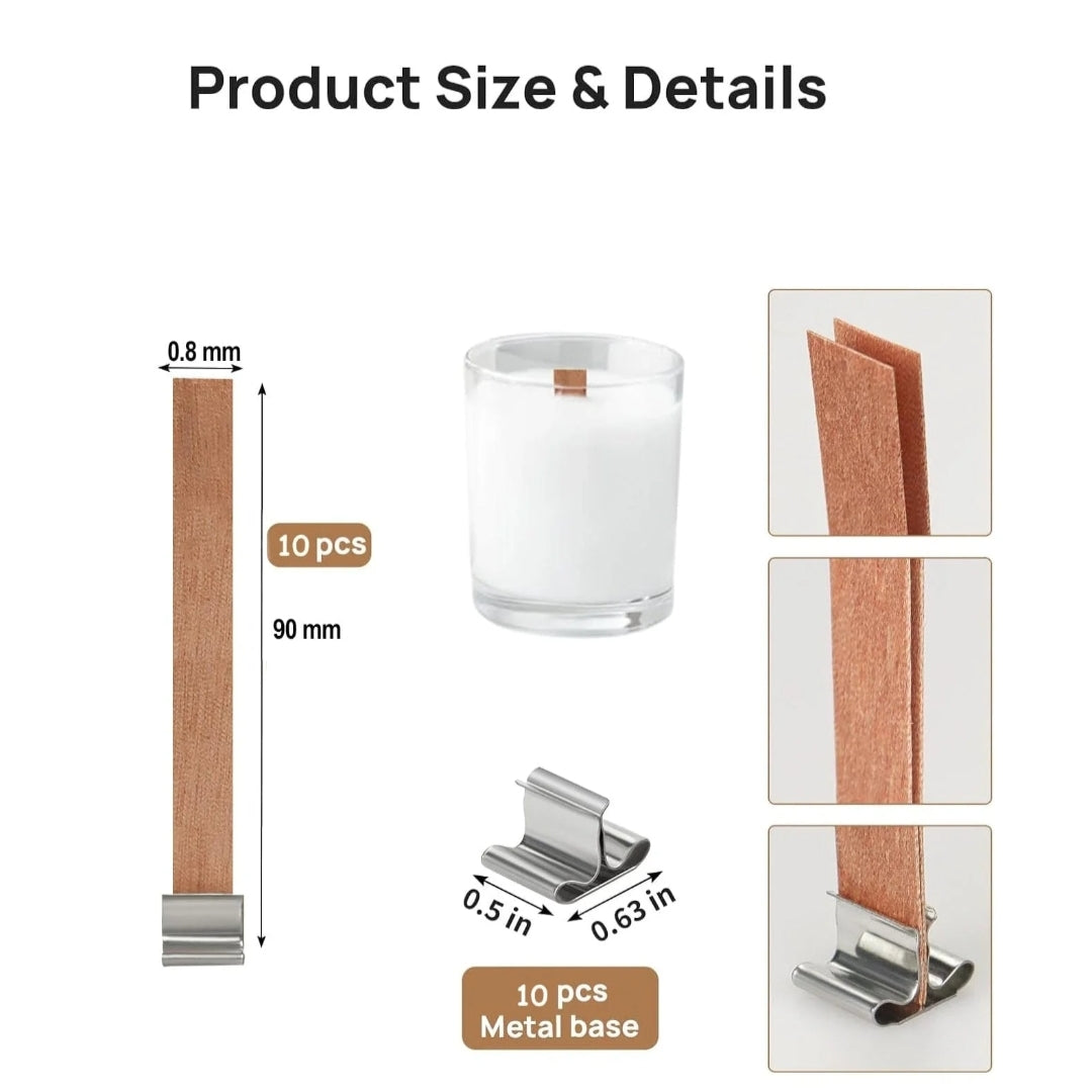 Wooden wick with metal holder